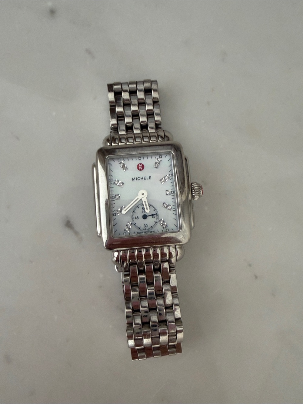 Michele Silver Stainless Steel Bracelet Watch with White Dial